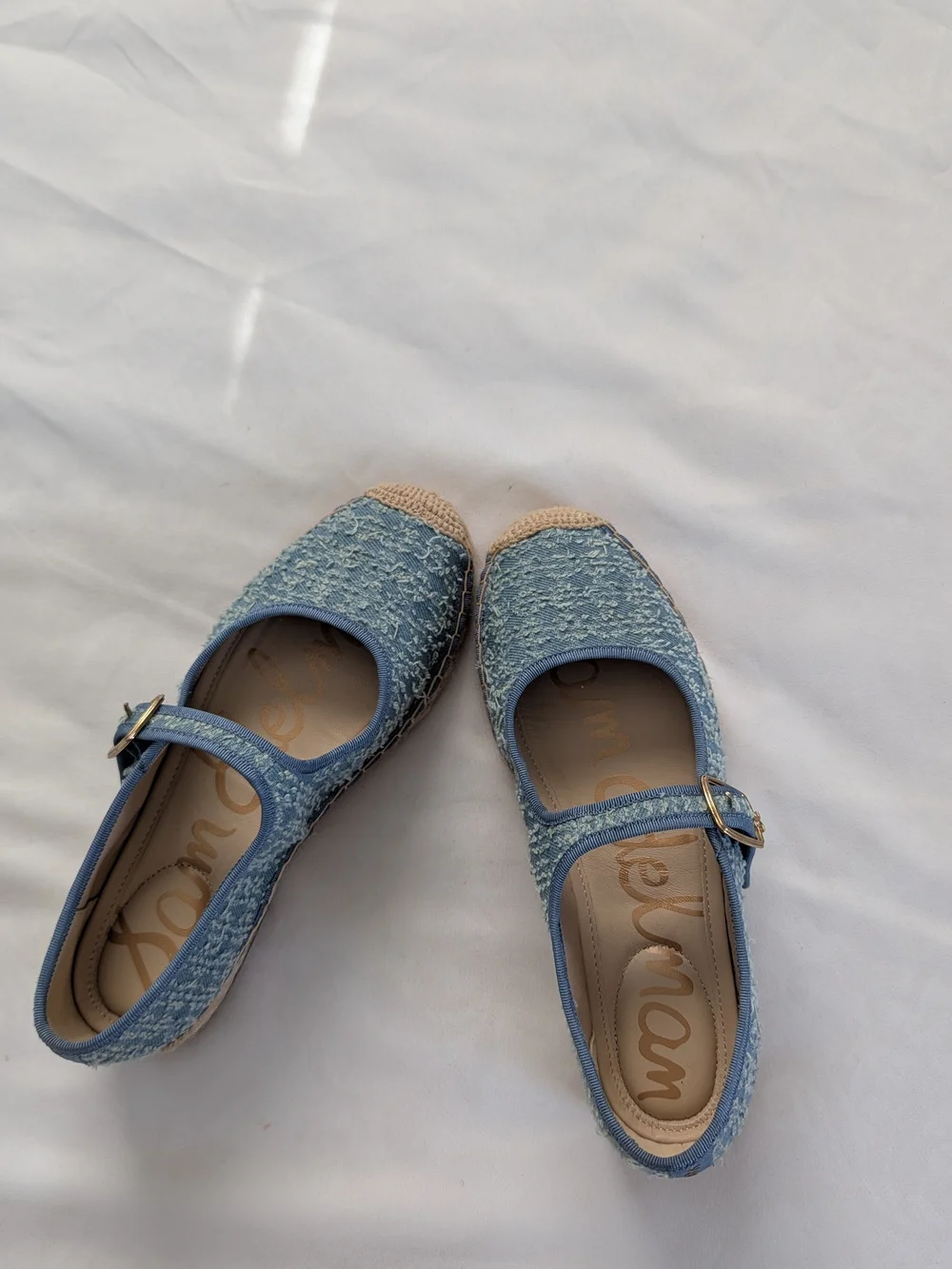 Sam Edelman Denim Blue Mary Jane Espadrille Flats with Buckle